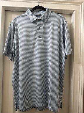 Men's FootJoy Striped Polo Shirt - Light Blue/White
